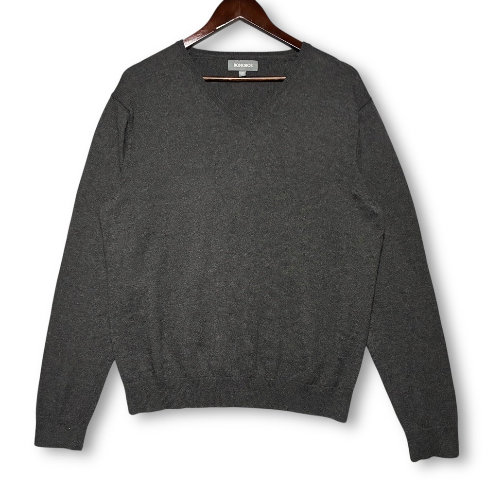 BONOBOS‎ Cashmere Blend Dark Gray V Neck Slim Fit Sweater Knit Top Size Men's L